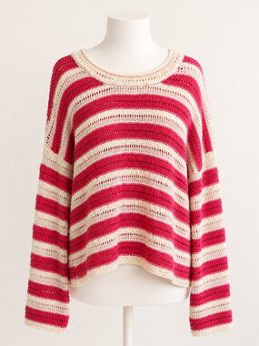 89th & Madison Stripe Pointelle Stitch Pullover Raspberry Sorbet Size Large NWT